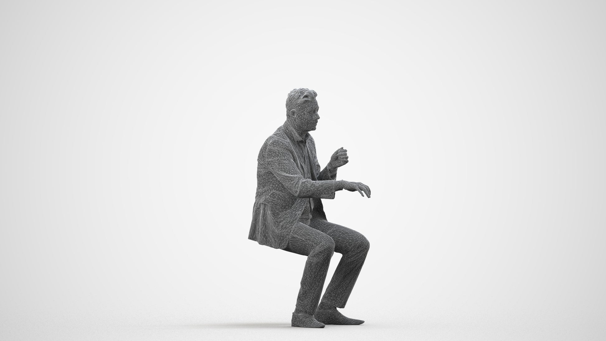 3D scanned man business, photorealistic archviz people for Enscape and SketchUp, wireframe side view