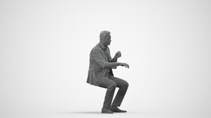 3D scanned man business, photorealistic archviz people for Enscape and SketchUp, wireframe side view
