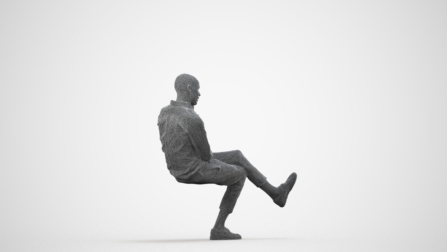 3D scanned man business, photorealistic archviz people for Enscape and SketchUp, wireframe side view