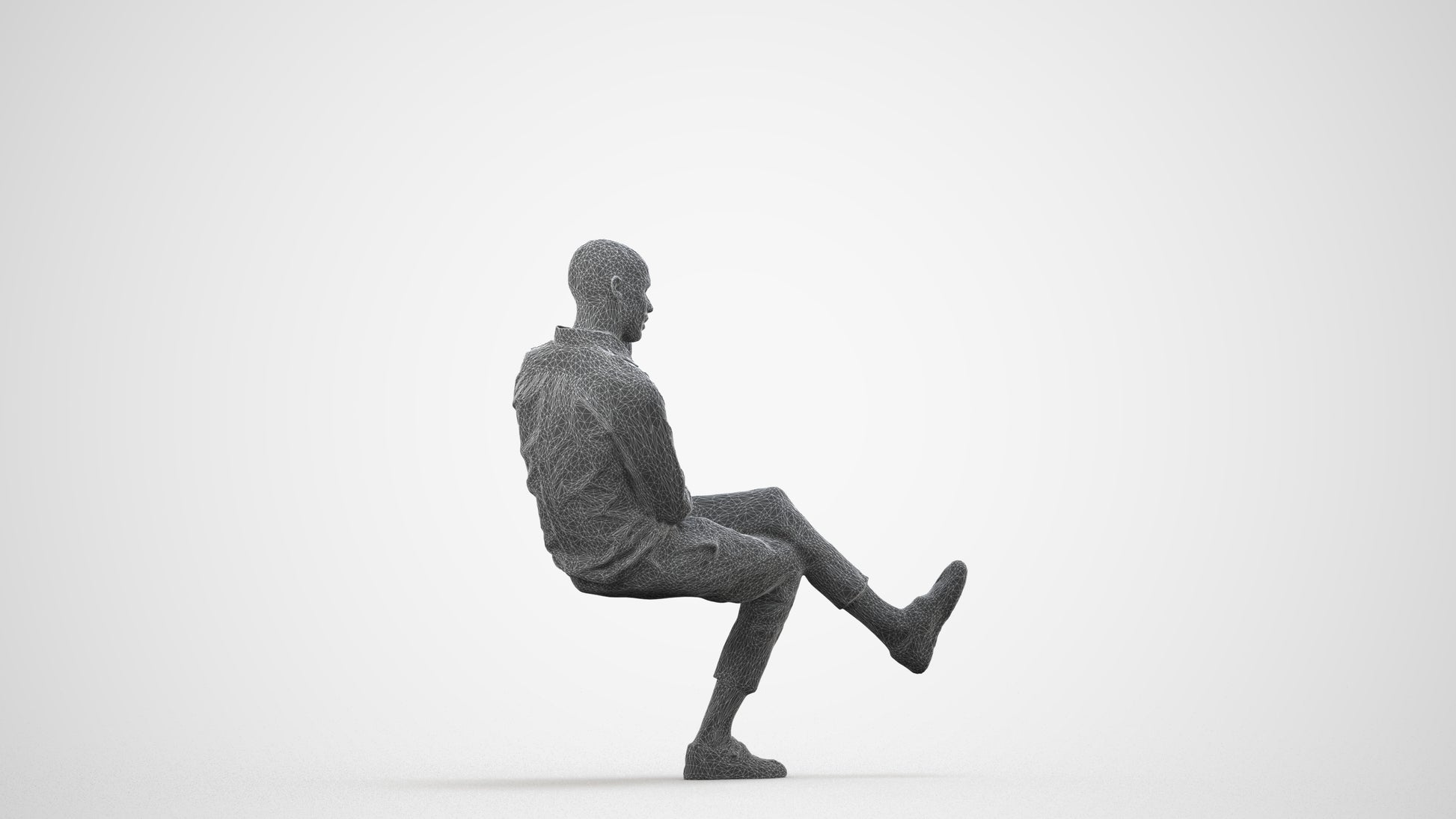 3D scanned man business, photorealistic archviz people for Enscape and SketchUp, wireframe side view