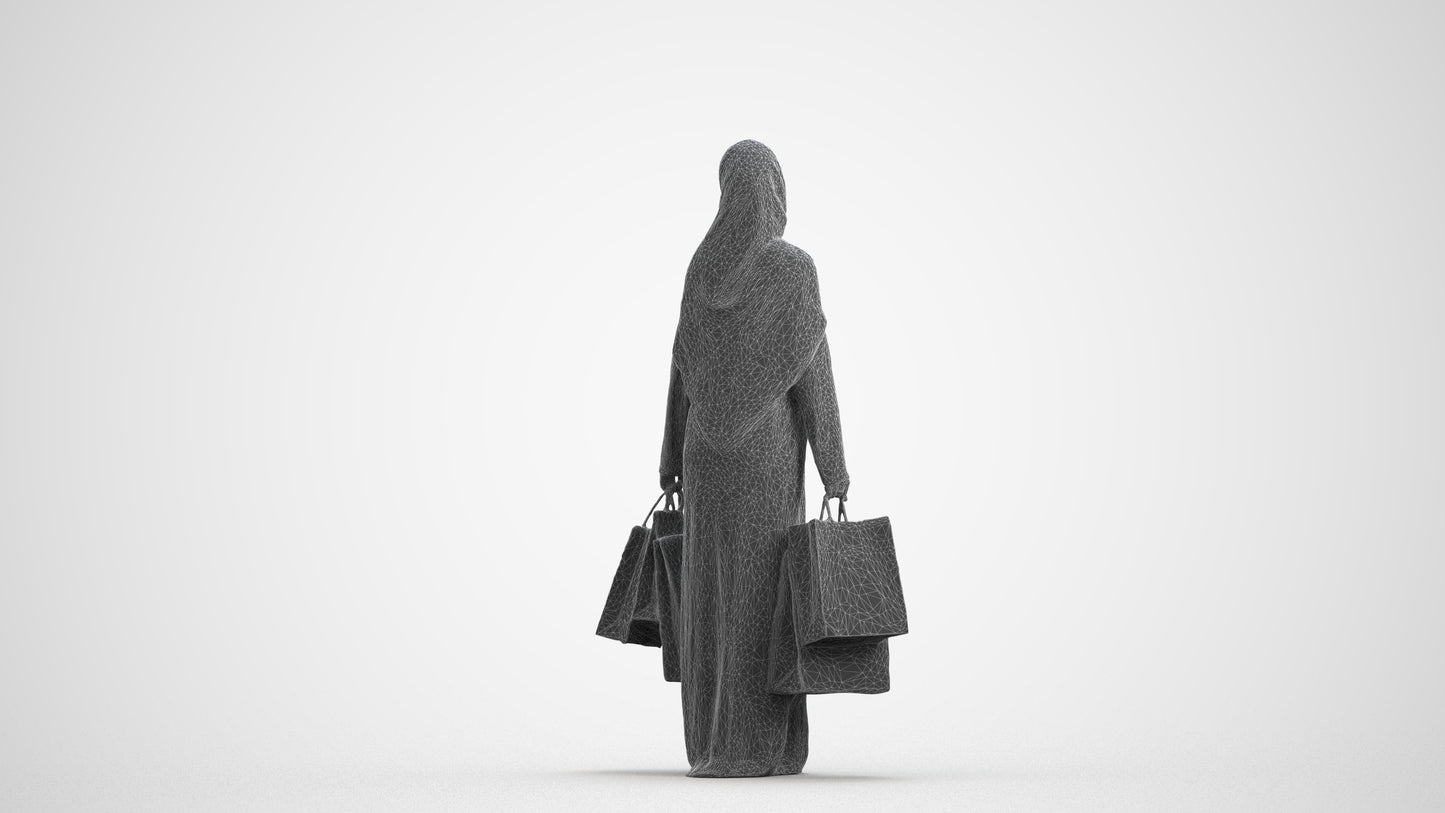 realistic 3D people woman casual shopping, render-ready for V-Ray and Corona, FBX OBJ, wireframe front view