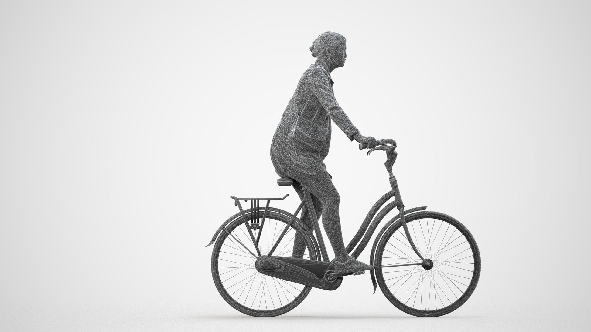 realistic 3D people woman casual cycling, render-ready for V-Ray and Corona, FBX OBJ, wireframe side view