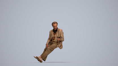 realistic 3D senior man business sitting, scanned archviz people for Blender and 3ds Max, top-down view render