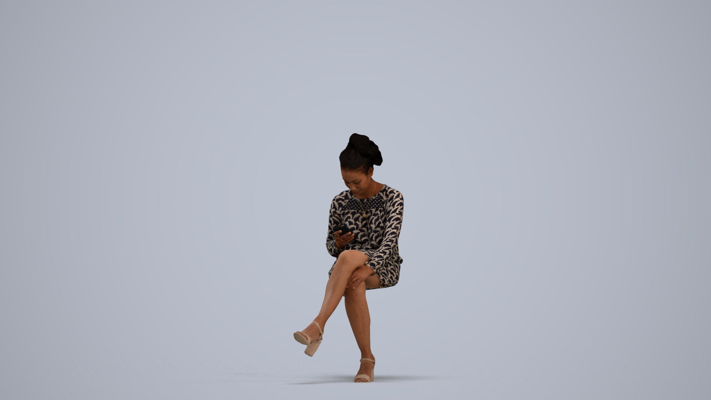 3D scanned woman sitting casual, photorealistic archviz people for Enscape and SketchUp, standing pose render