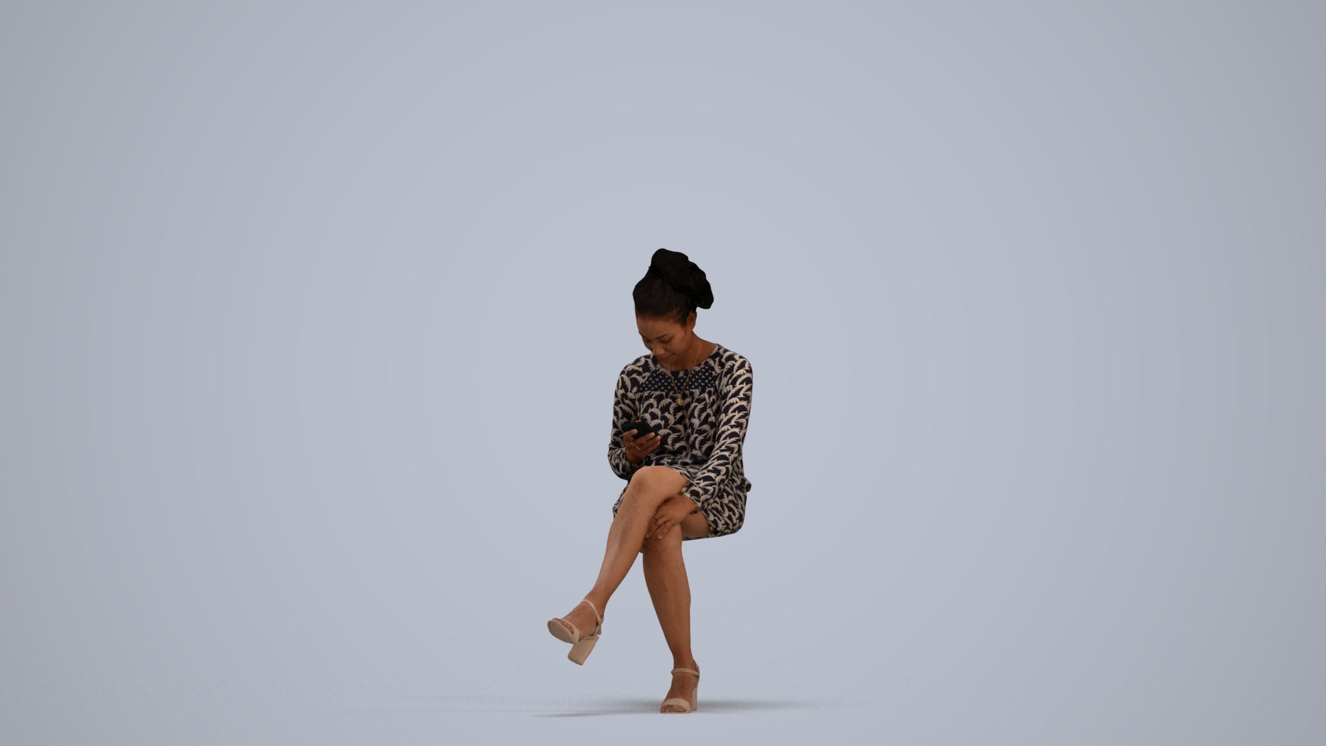 3D scanned woman sitting casual, photorealistic archviz people for Enscape and SketchUp, standing pose render