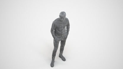 realistic 3D human man casual standing, archviz people FBX OBJ for Blender, wireframe three-quarter view