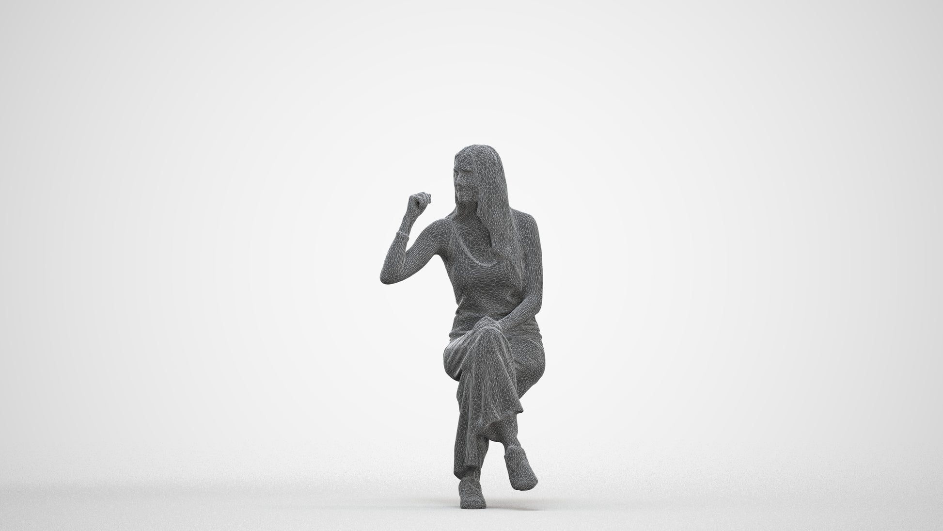 3D people model woman casual sitting, scanned human for 3ds Max rendering, three-quarter front view render