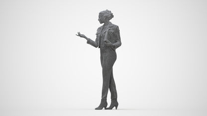 3D human model woman business standing, photogrammetry scanned person for archviz, wireframe back view
