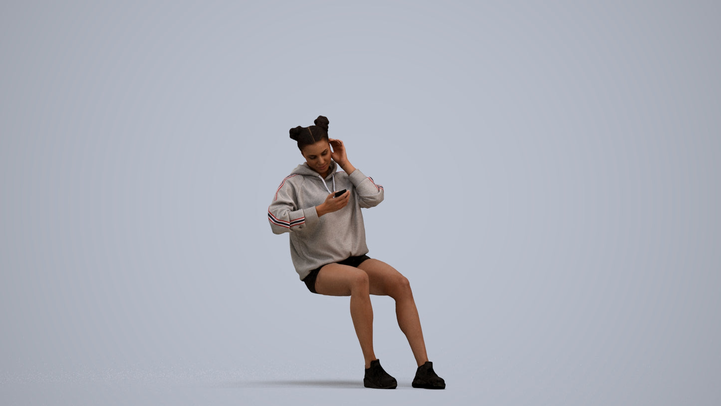 realistic 3D human woman casual sitting, archviz people FBX OBJ for Blender, standing pose render