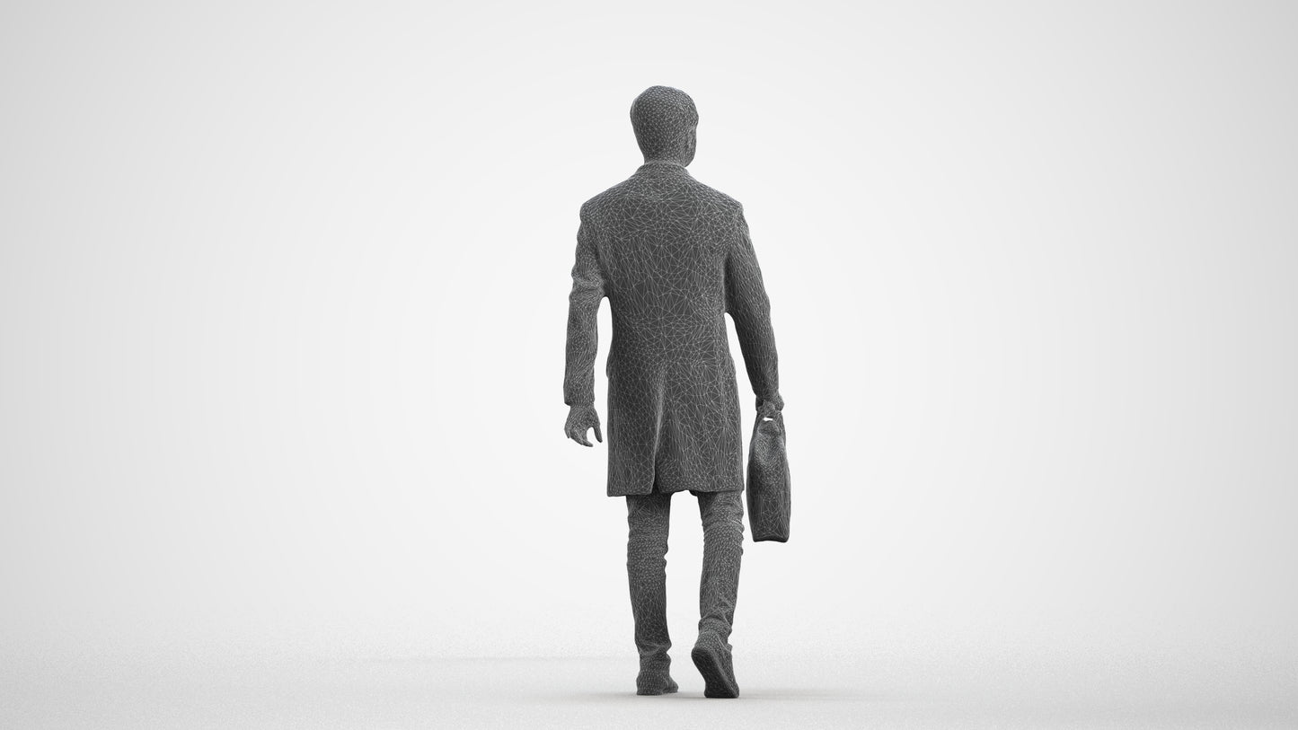 3D human model man business, photogrammetry scanned person for archviz, wireframe front view