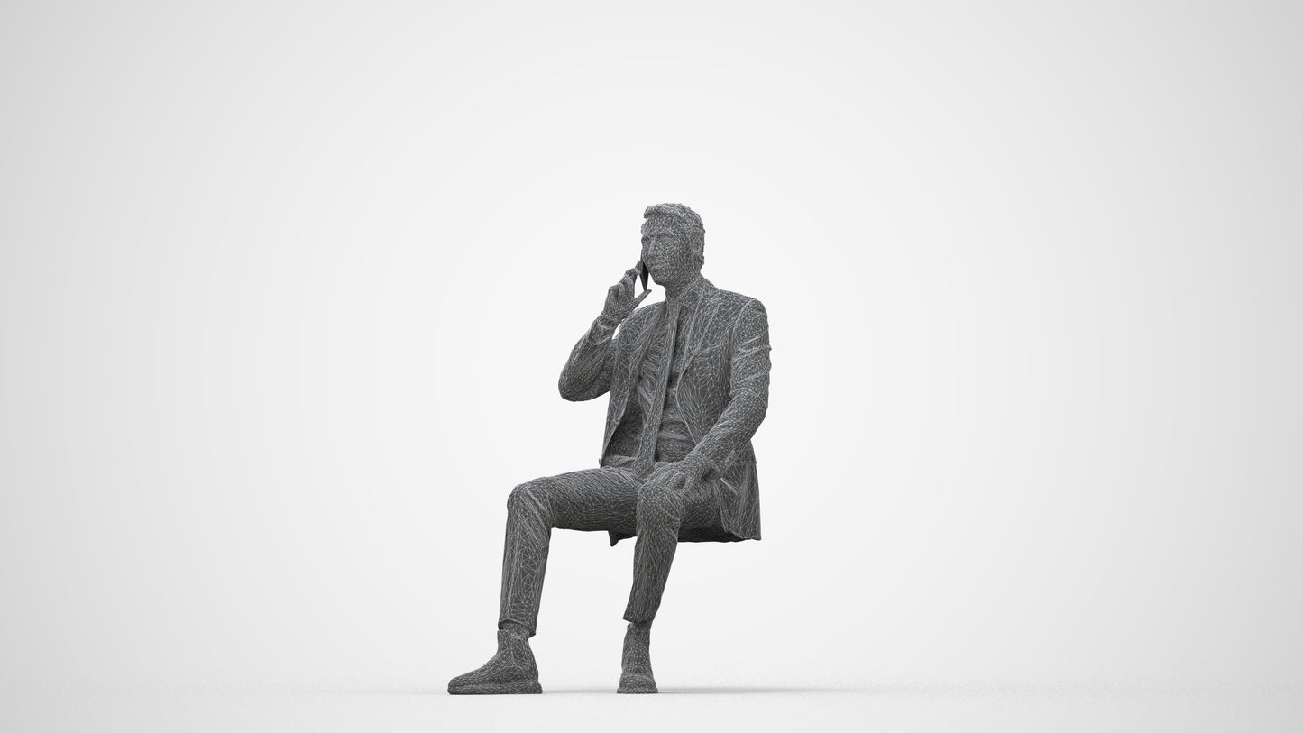 scanned 3D man business, photogrammetry people for Enscape and V-Ray, wireframe back view