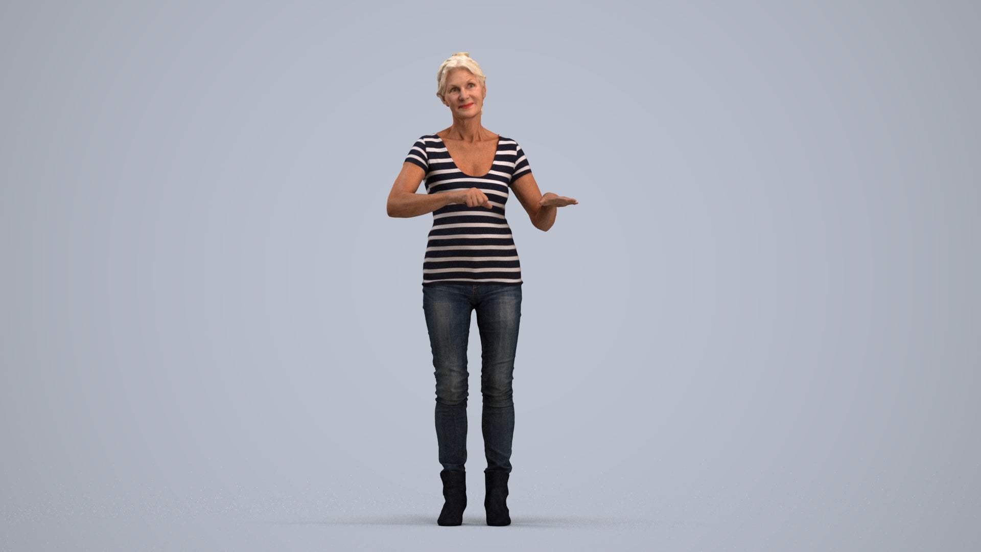 3D scanned senior woman standing casual, photorealistic archviz people for Enscape and SketchUp, standing pose render