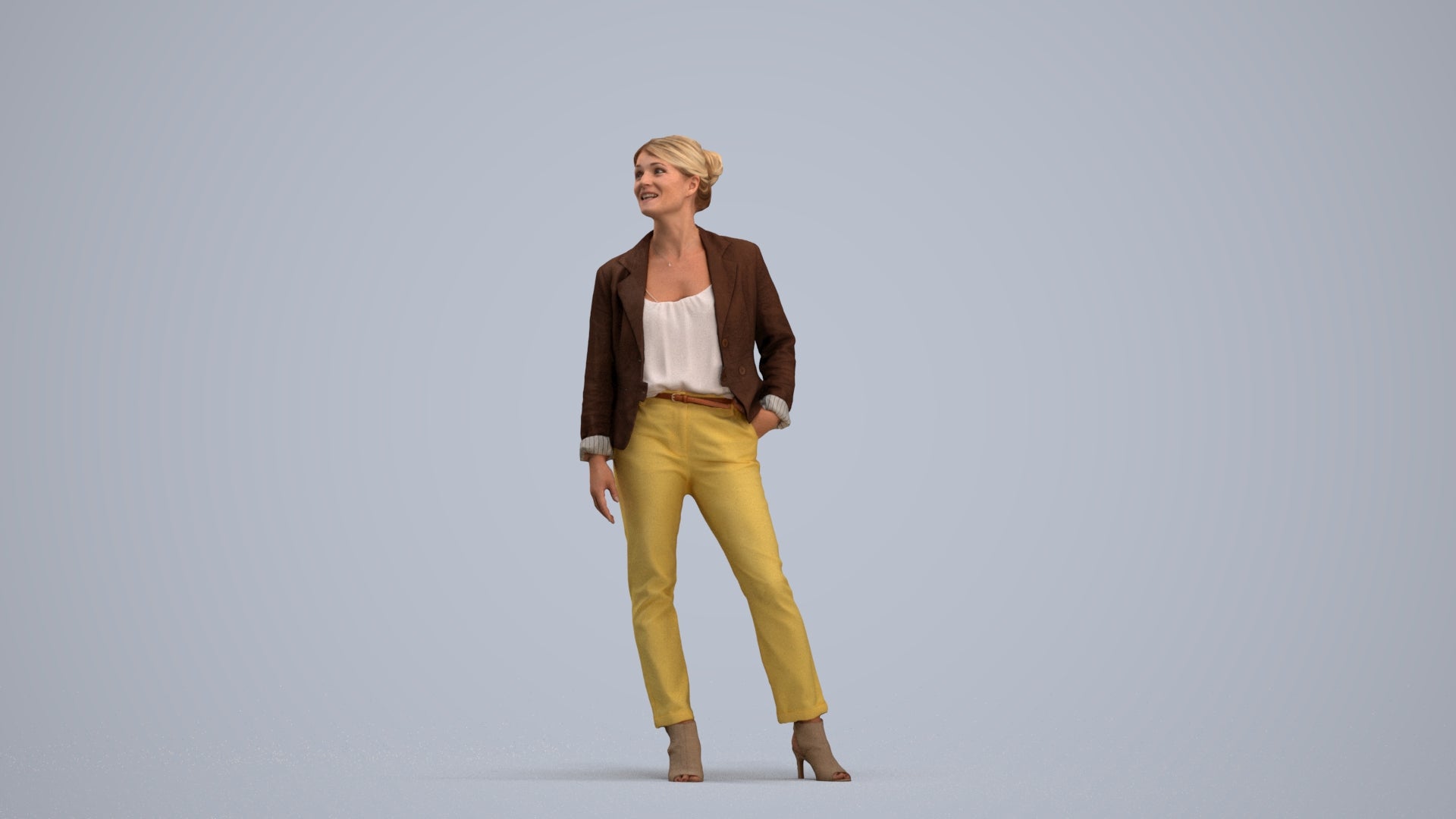 realistic 3D woman business standing, scanned archviz people for Blender and 3ds Max, standing pose render