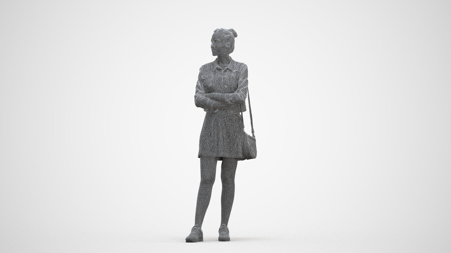 photogrammetry 3D woman casual standing, realistic human model archviz FBX, three-quarter front view render