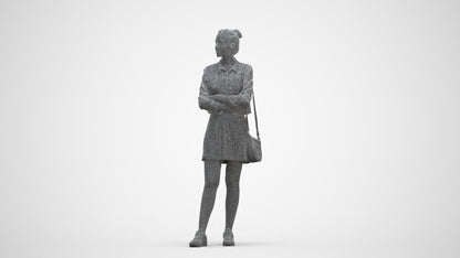 photogrammetry 3D woman casual standing, realistic human model archviz FBX, three-quarter front view render