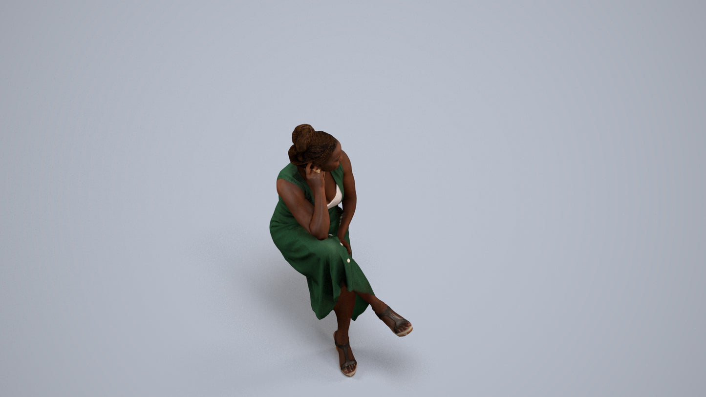 3D people model woman casual sitting, scanned human for 3ds Max rendering, back view render