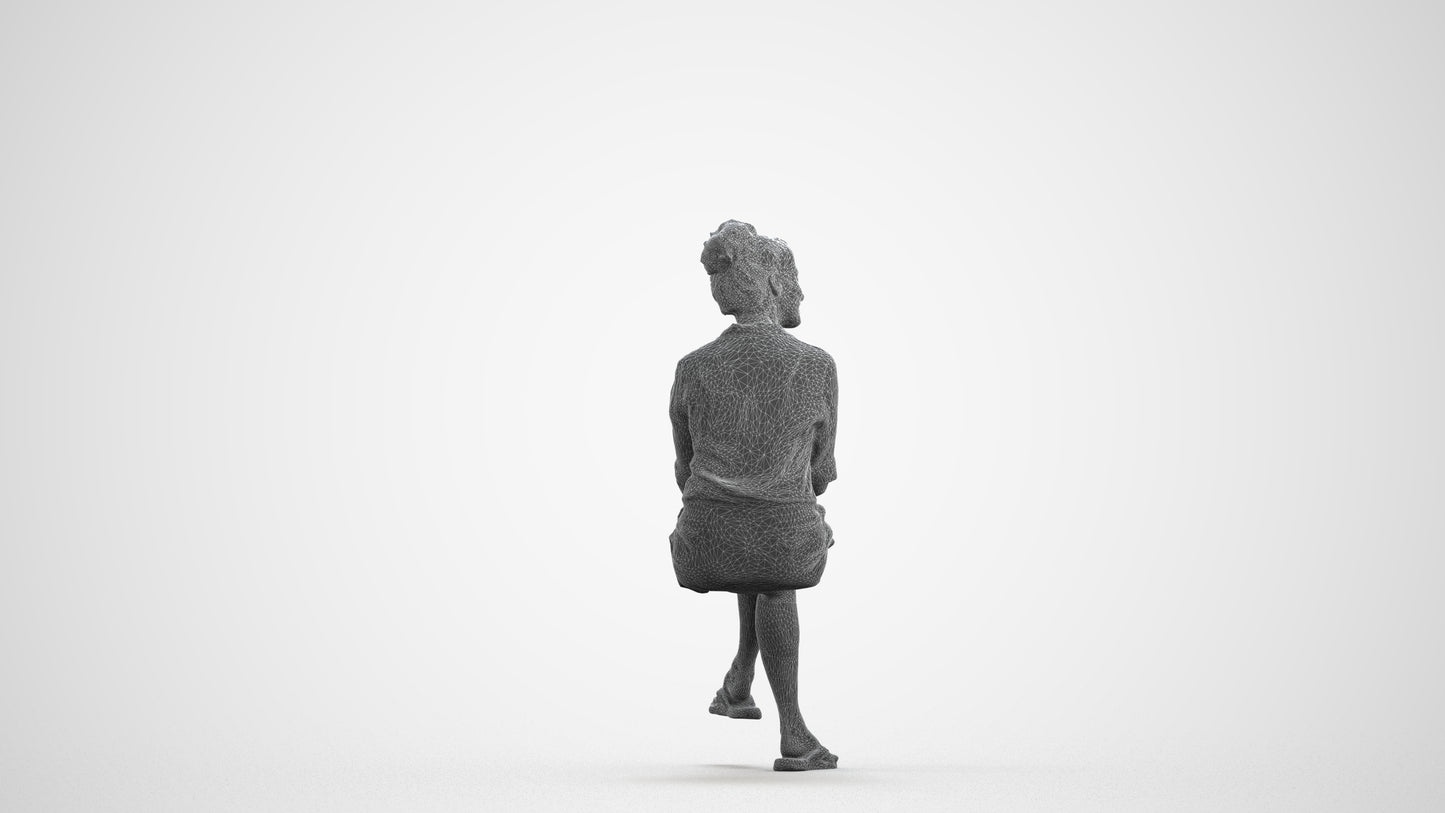 realistic 3D human woman business sitting, archviz people FBX OBJ for Blender, wireframe front view