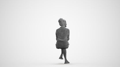 realistic 3D human woman business sitting, archviz people FBX OBJ for Blender, wireframe front view
