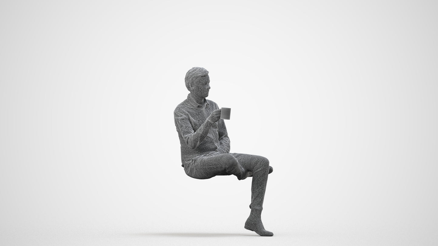 realistic 3D people man business, render-ready for V-Ray and Corona, FBX OBJ, wireframe side view