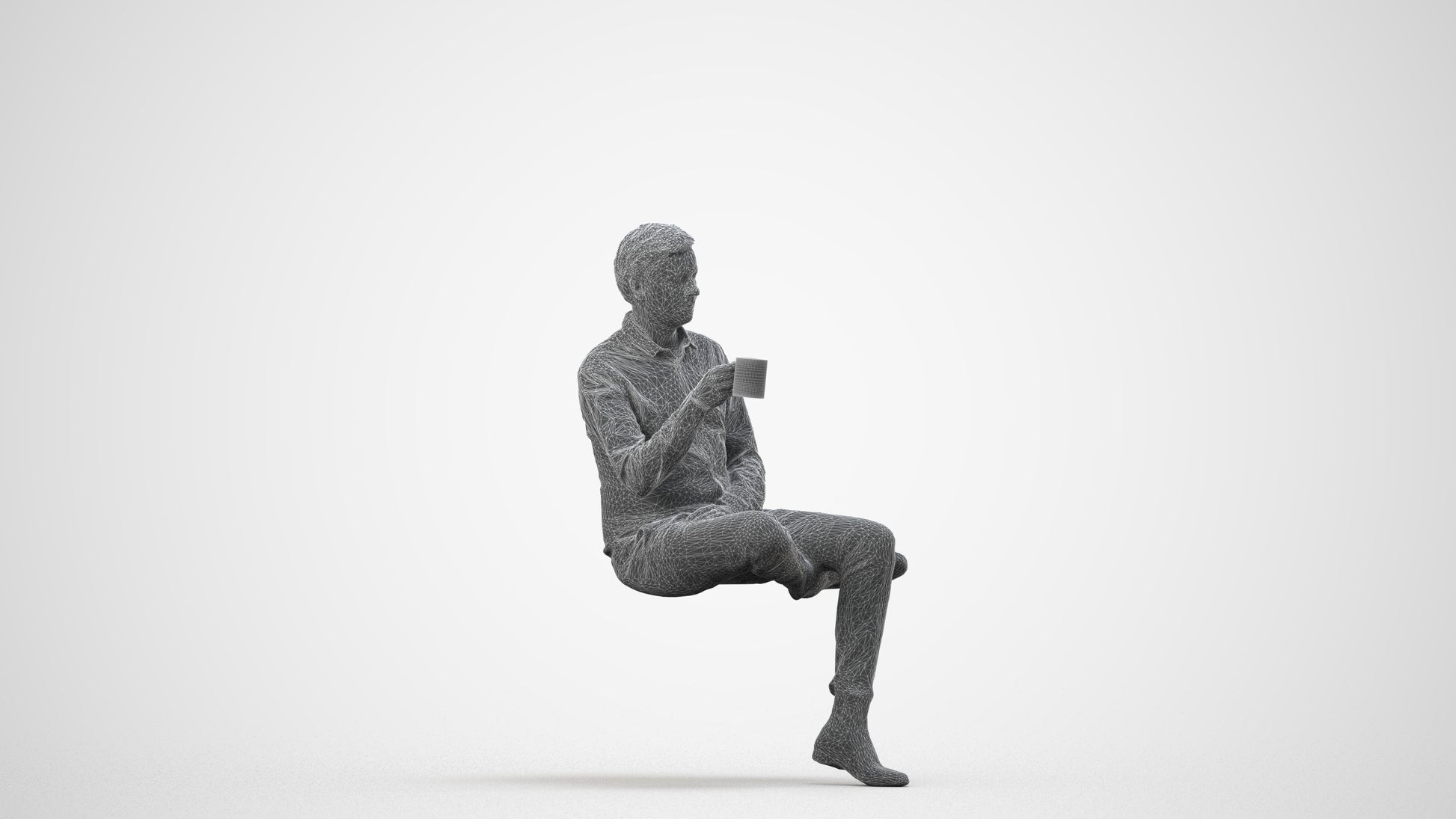 realistic 3D people man business, render-ready for V-Ray and Corona, FBX OBJ, wireframe side view
