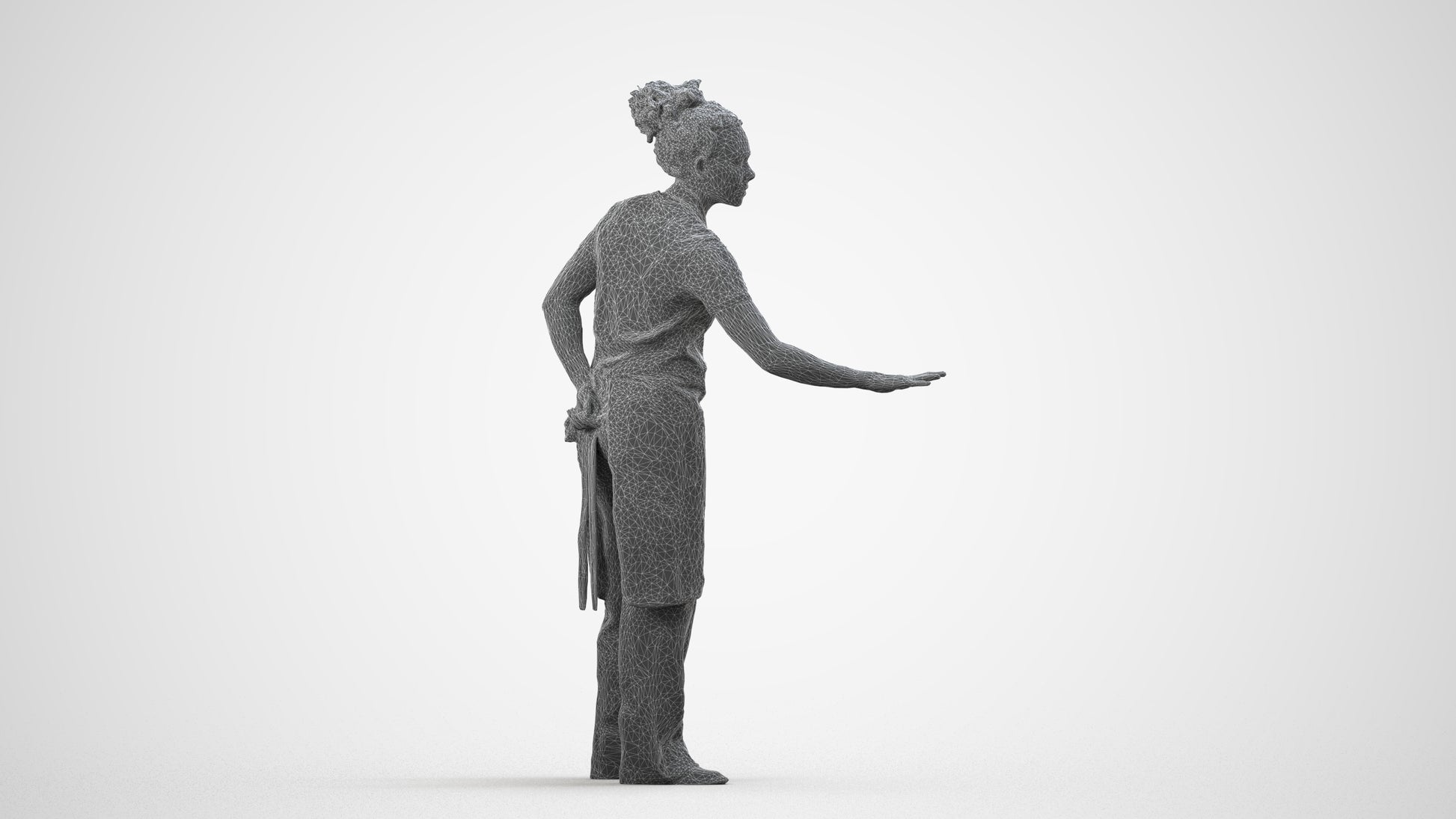 realistic 3D people woman hospitality, render-ready for V-Ray and Corona, FBX OBJ, wireframe side view