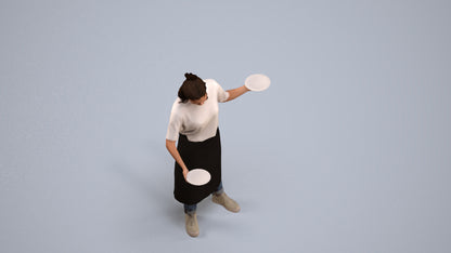 3D scanned woman hospitality, photorealistic archviz people for Enscape and SketchUp, back view render