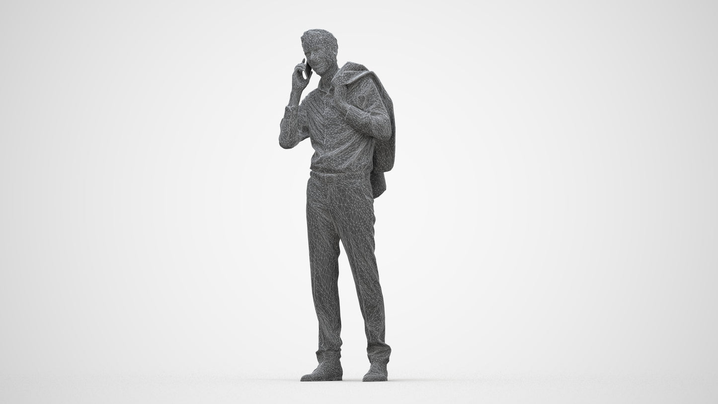 3D people model man business standing, scanned human for 3ds Max rendering, wireframe back view