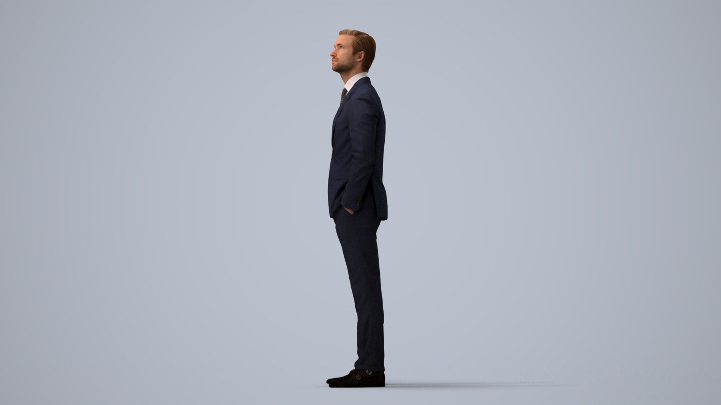 realistic 3D people man business, render-ready for V-Ray and Corona, FBX OBJ, three-quarter view render