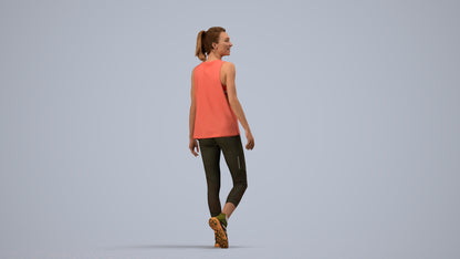 3D human model woman sport, photogrammetry scanned person for archviz, side view render