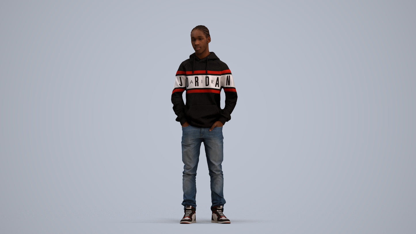 3D people model boy casual kids, scanned human for 3ds Max rendering, standing pose render