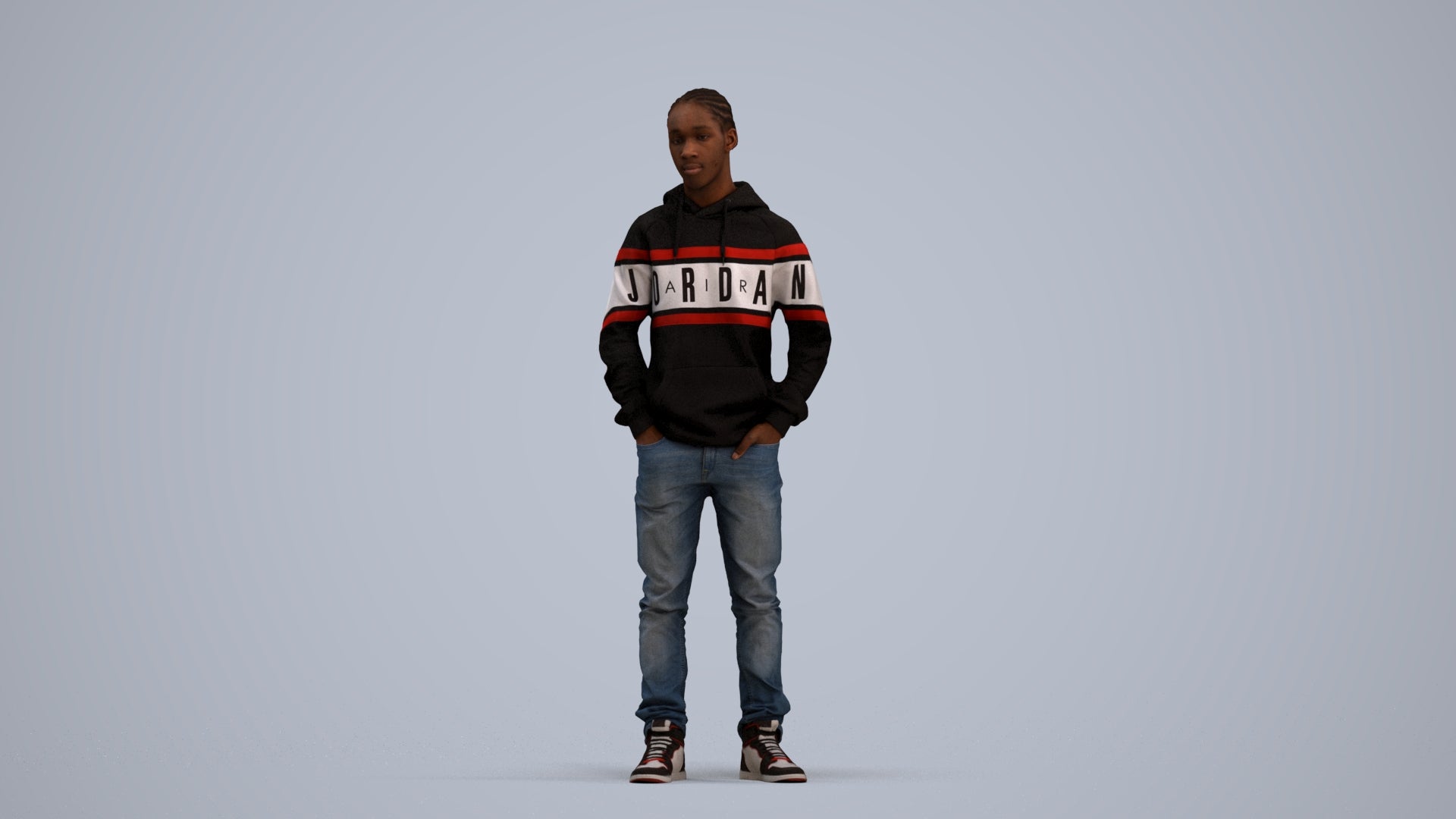 3D people model boy casual kids, scanned human for 3ds Max rendering, standing pose render