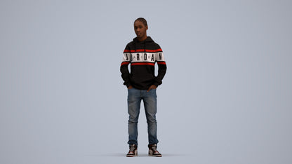 3D people model boy casual kids, scanned human for 3ds Max rendering, standing pose render