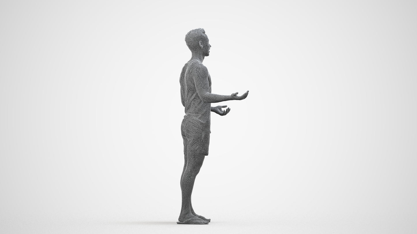 realistic 3D human man casual standing, archviz people FBX OBJ for Blender, wireframe side view