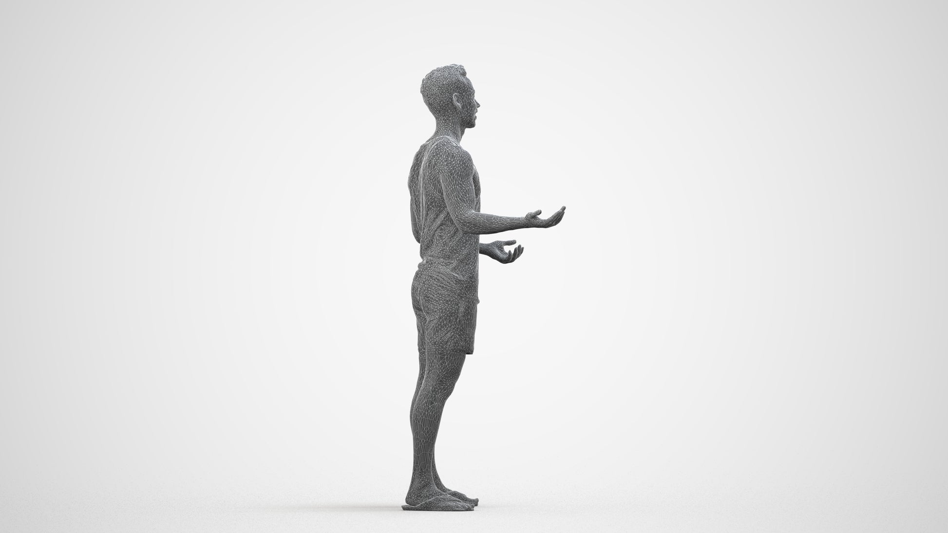 realistic 3D human man casual standing, archviz people FBX OBJ for Blender, wireframe side view