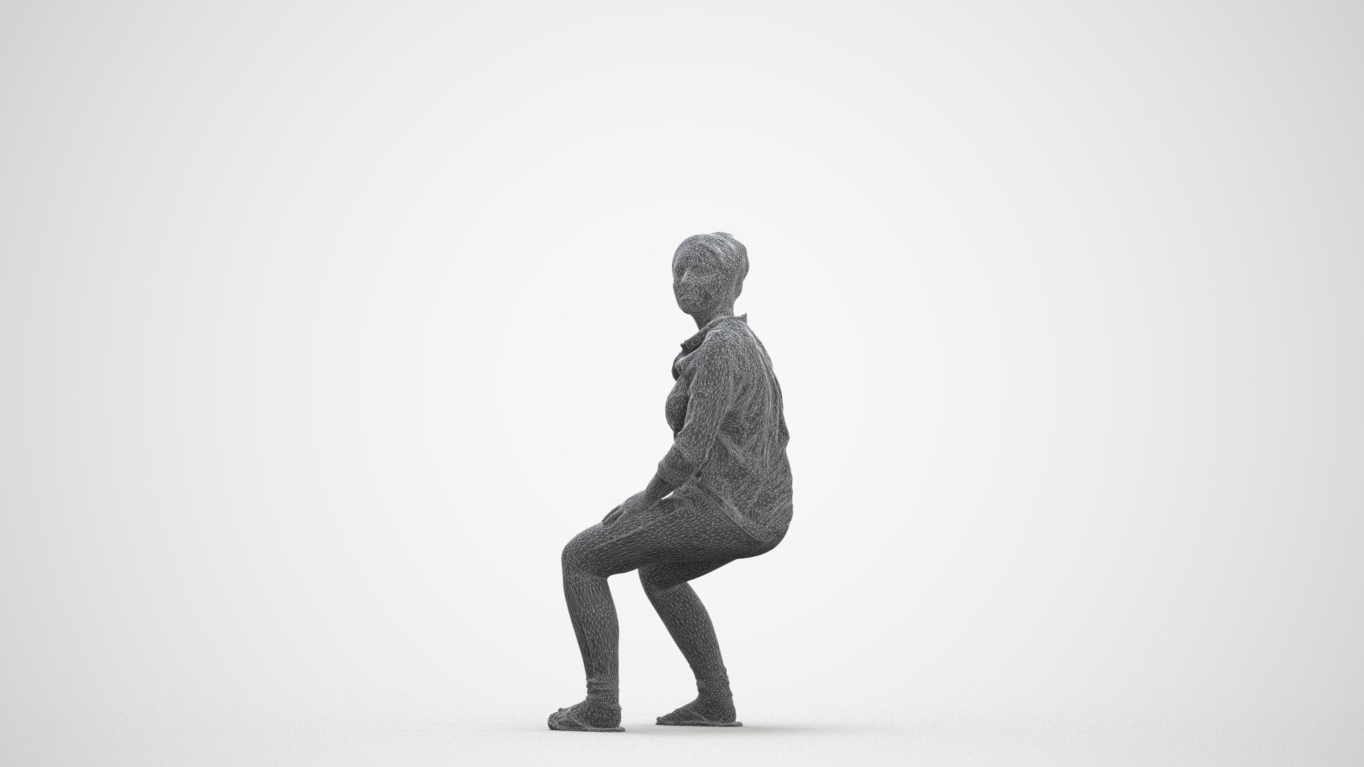 photogrammetry 3D woman casual sitting, realistic human model archviz FBX, three-quarter front view render