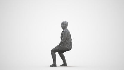 photogrammetry 3D woman casual sitting, realistic human model archviz FBX, three-quarter front view render