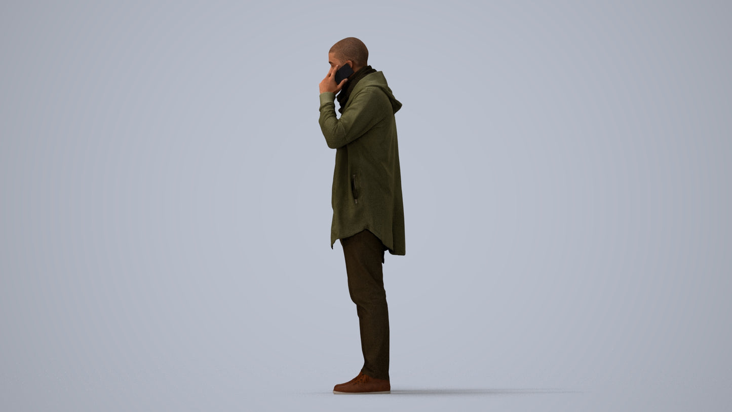 3D scanned man standing casual, photorealistic archviz people for Enscape and SketchUp, three-quarter view render