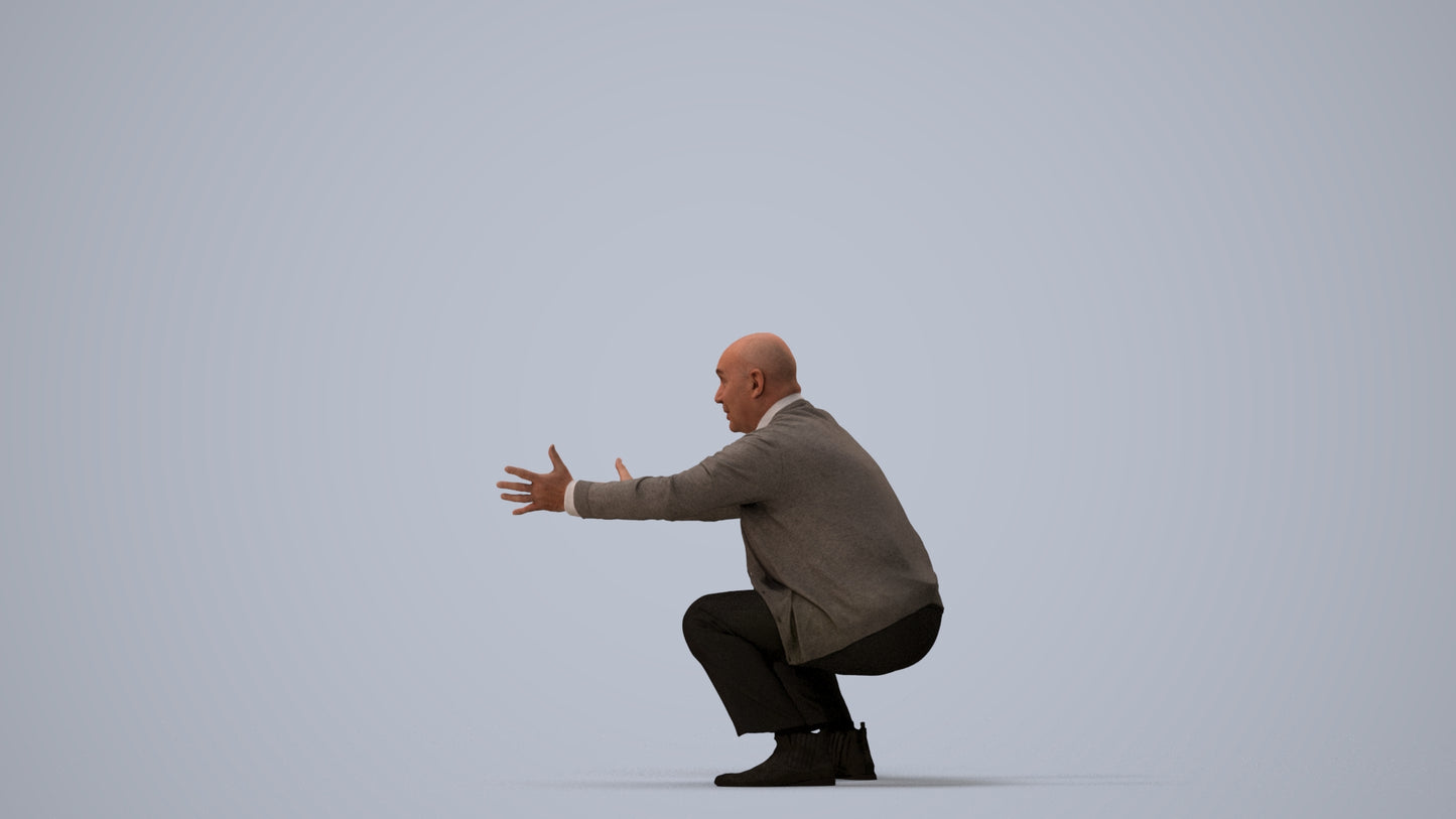 3D scanned senior man standing casual, photorealistic archviz people for Enscape and SketchUp, three-quarter view render