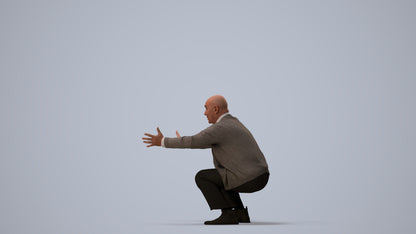 3D scanned senior man standing casual, photorealistic archviz people for Enscape and SketchUp, three-quarter view render