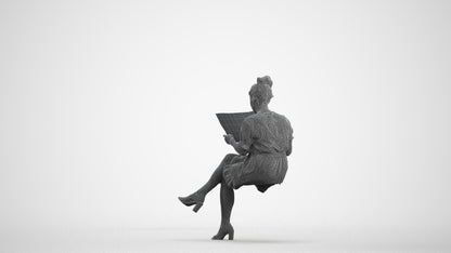 photogrammetry 3D woman casual sitting, realistic human model archviz FBX, wireframe front view