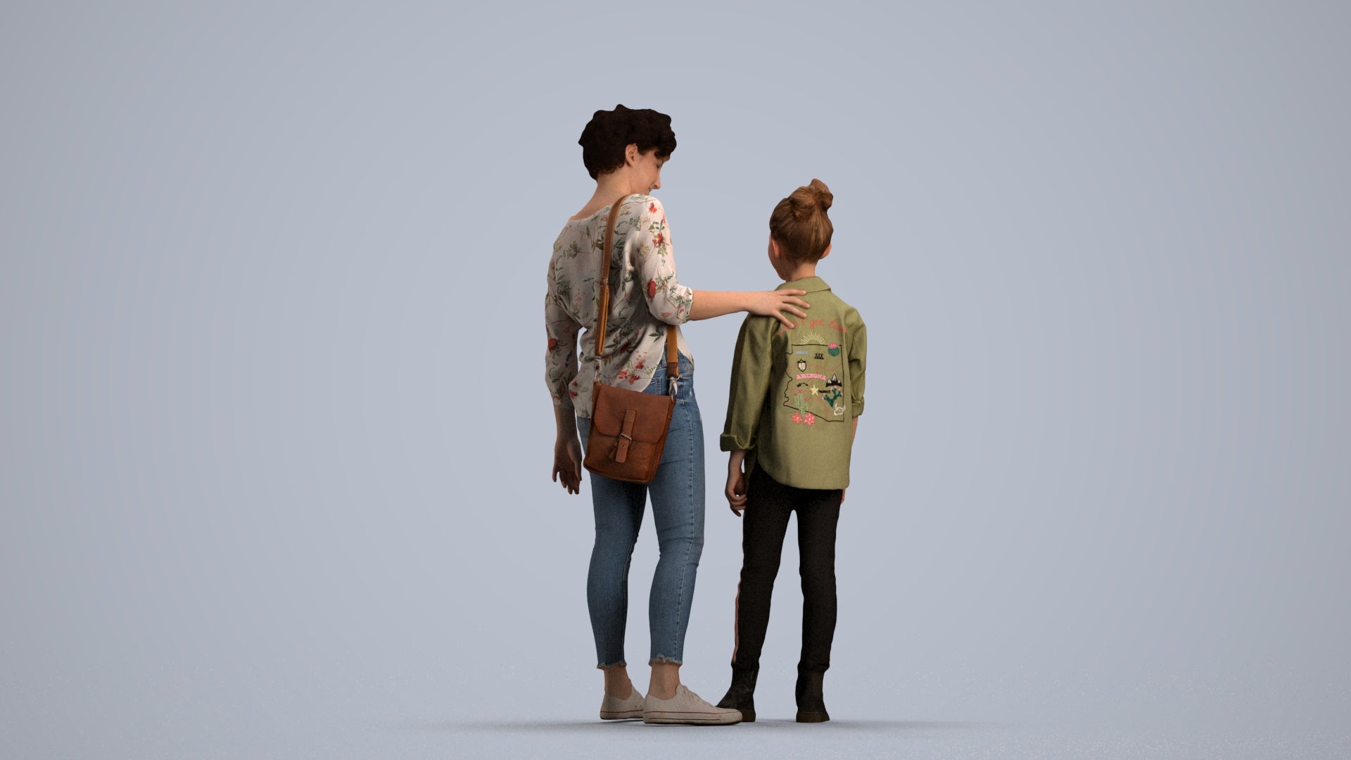 realistic 3D girl casual kids, scanned archviz people for Blender and 3ds Max, front view render