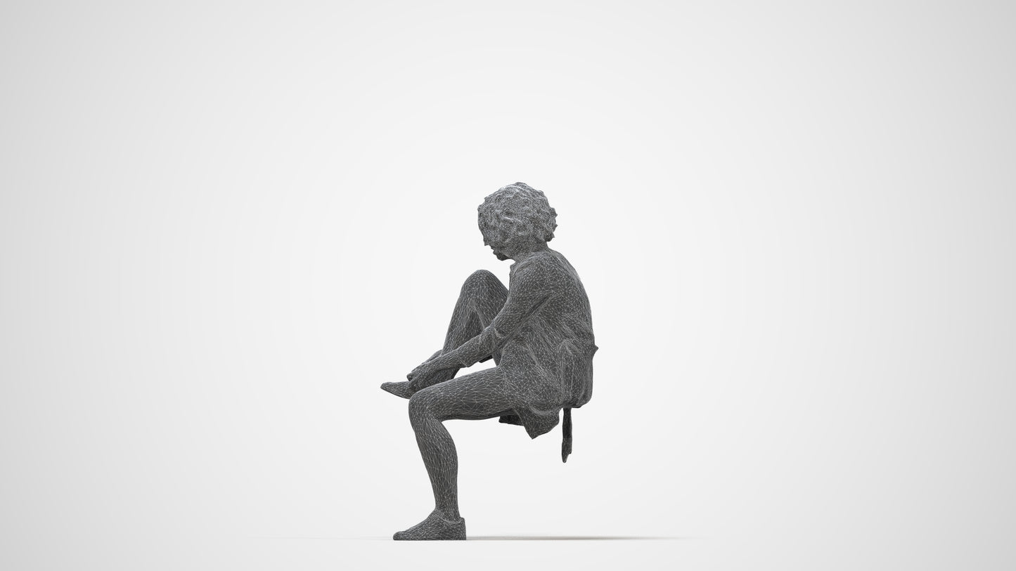 realistic 3D human woman business sitting, archviz people FBX OBJ for Blender, wireframe back view