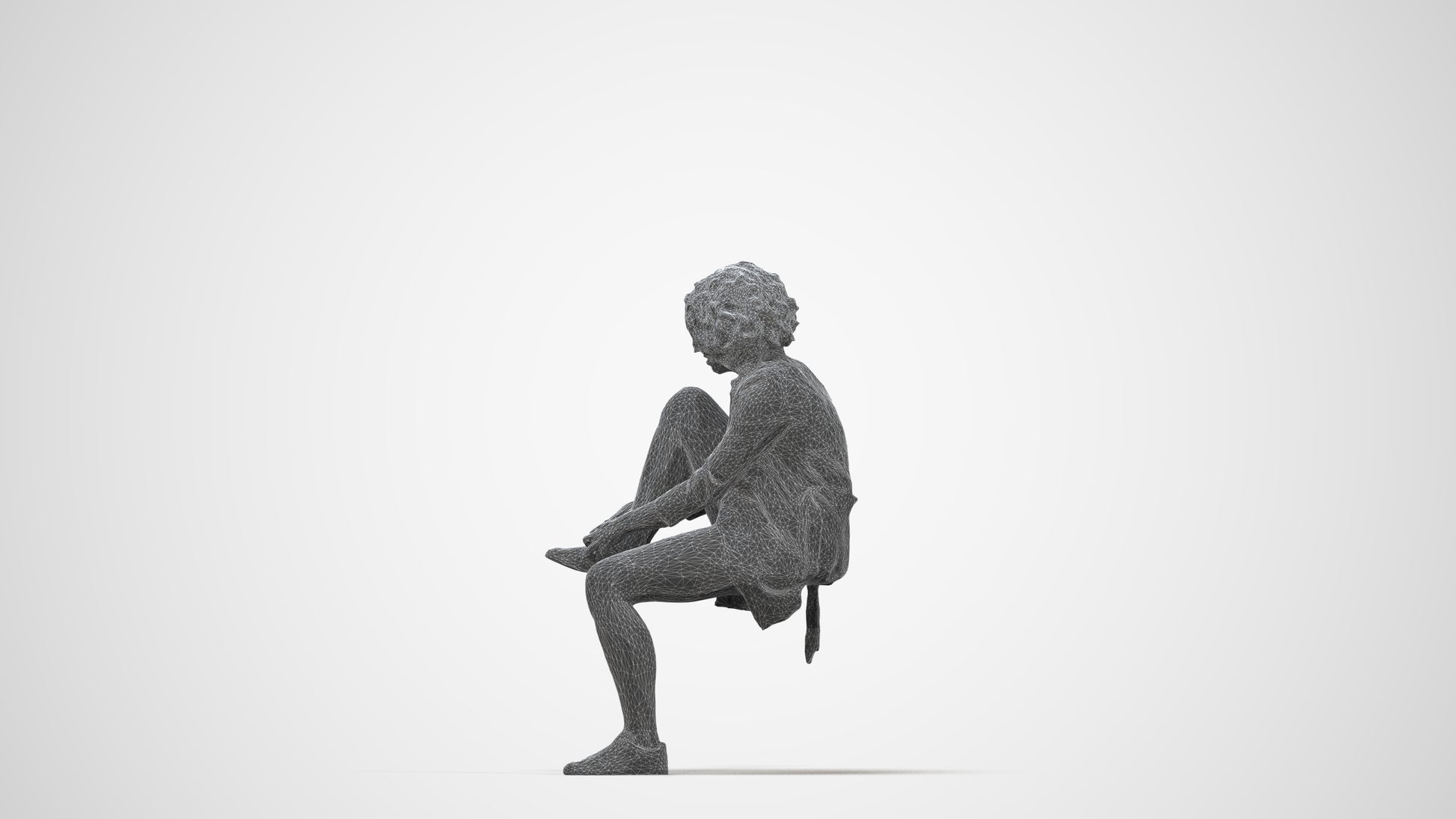 realistic 3D human woman business sitting, archviz people FBX OBJ for Blender, wireframe back view