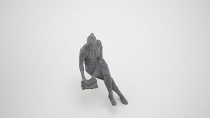 photogrammetry 3D woman business sitting, realistic human model archviz FBX, wireframe three-quarter view