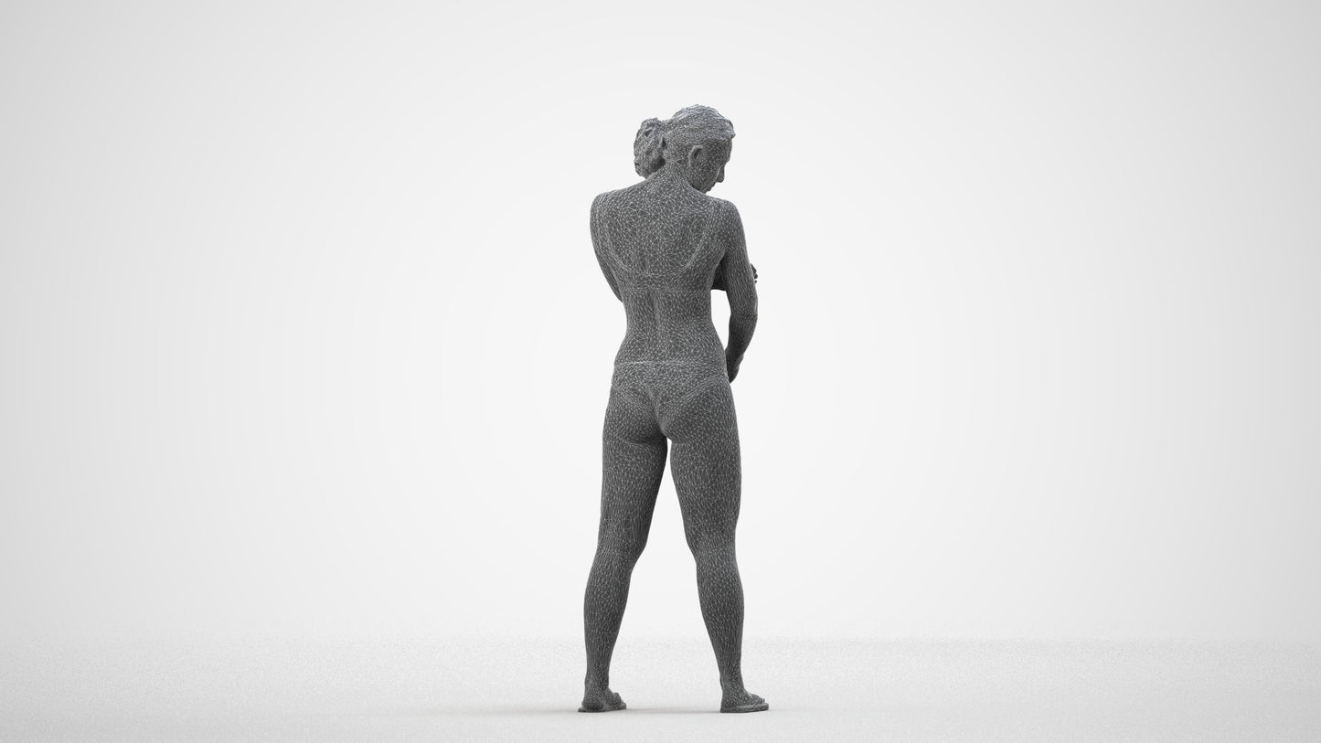 scanned 3D woman pool, photogrammetry people for Enscape and V-Ray, wireframe side view