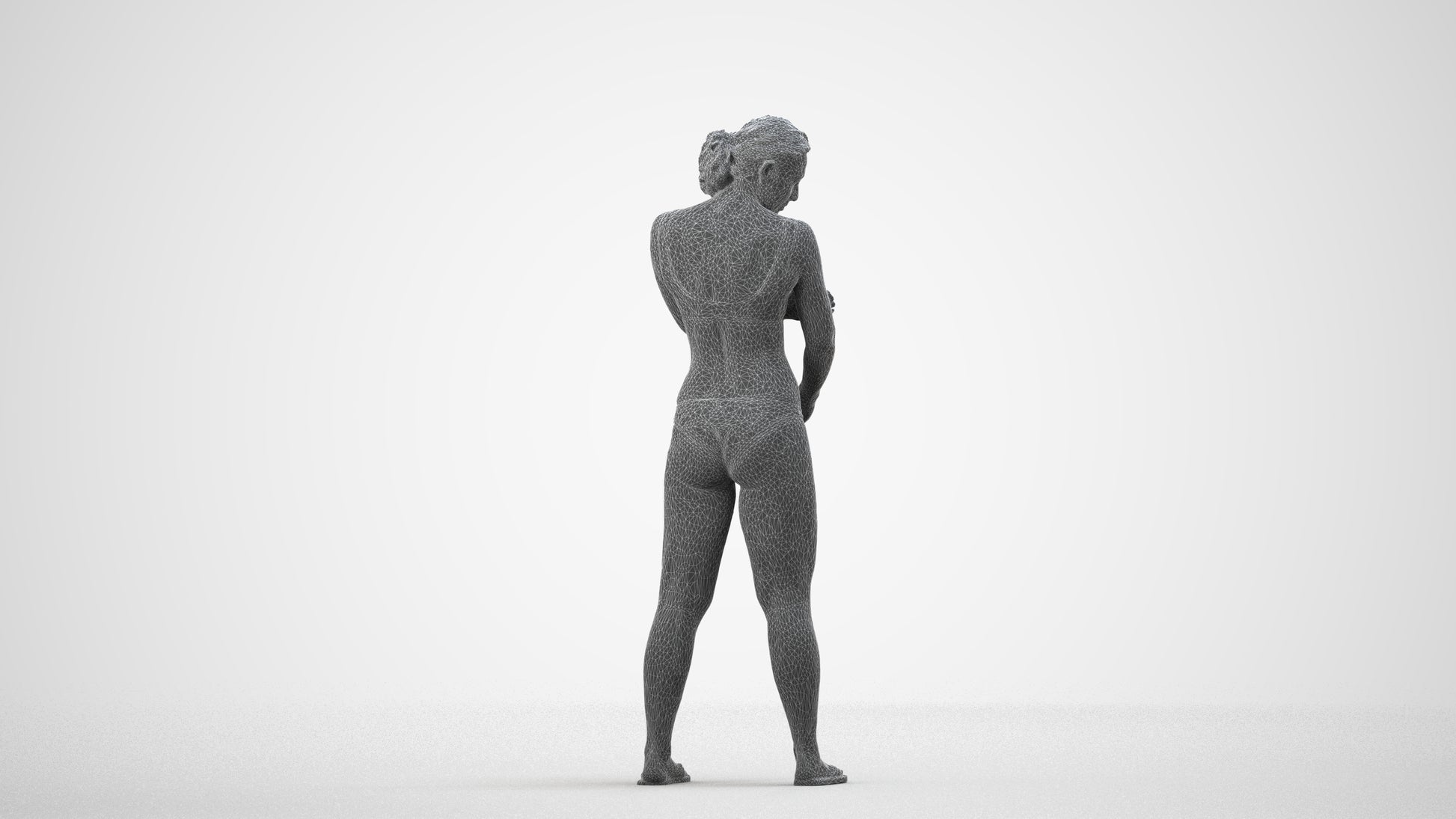 scanned 3D woman pool, photogrammetry people for Enscape and V-Ray, wireframe side view