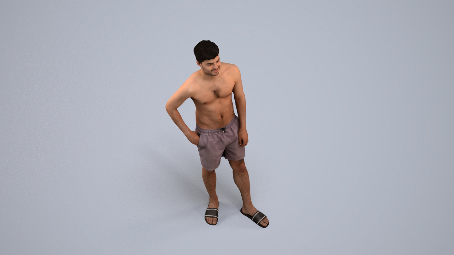 3D people model man pool, scanned human for 3ds Max rendering, back view render