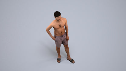 3D people model man pool, scanned human for 3ds Max rendering, back view render