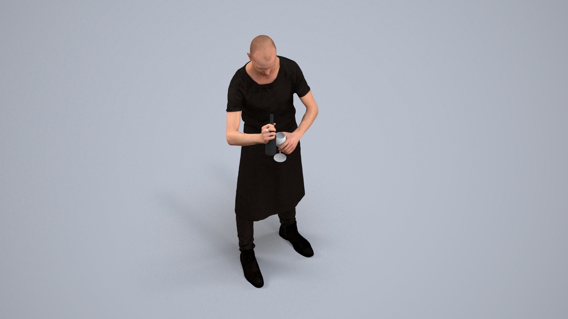 realistic 3D man hospitality, scanned archviz people for Blender and 3ds Max, back view render