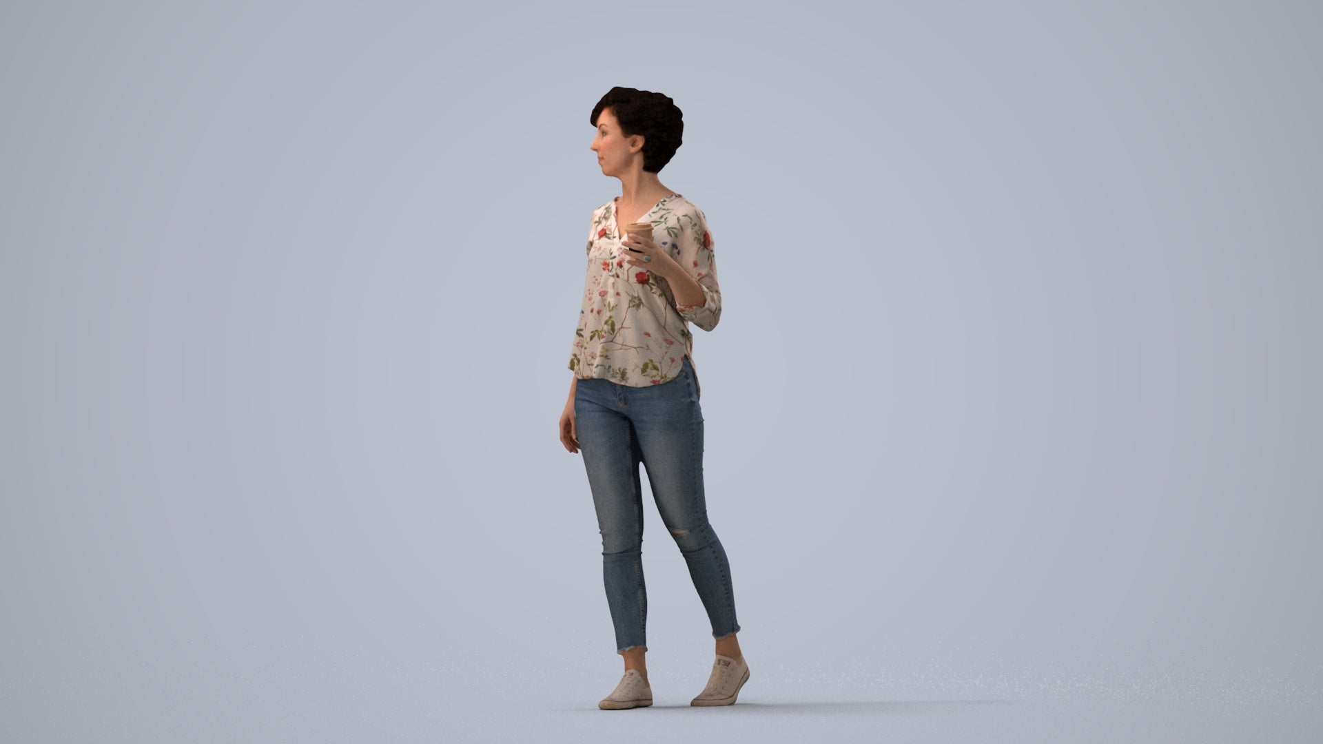 scanned 3D woman casual walking, photogrammetry people for Enscape and V-Ray, three-quarter view render